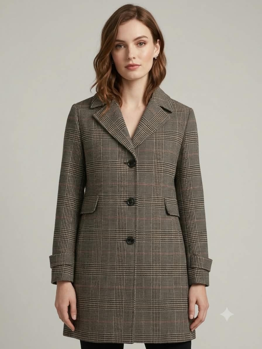 Vince Camuto Women's Plaid Wool Mid-Length Overcoat, Button Front, Lined Sz S